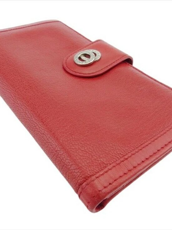 BVLGARI Purse Red Silver Women Authentic secondhand
